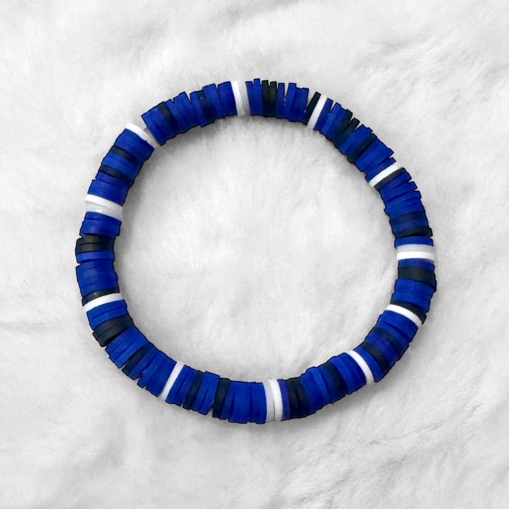 Blue, Black and White Beaded Polymer Clay Bracelet